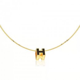 Hermes Cage d'H Necklace Black in Lacquer Yellow Gold